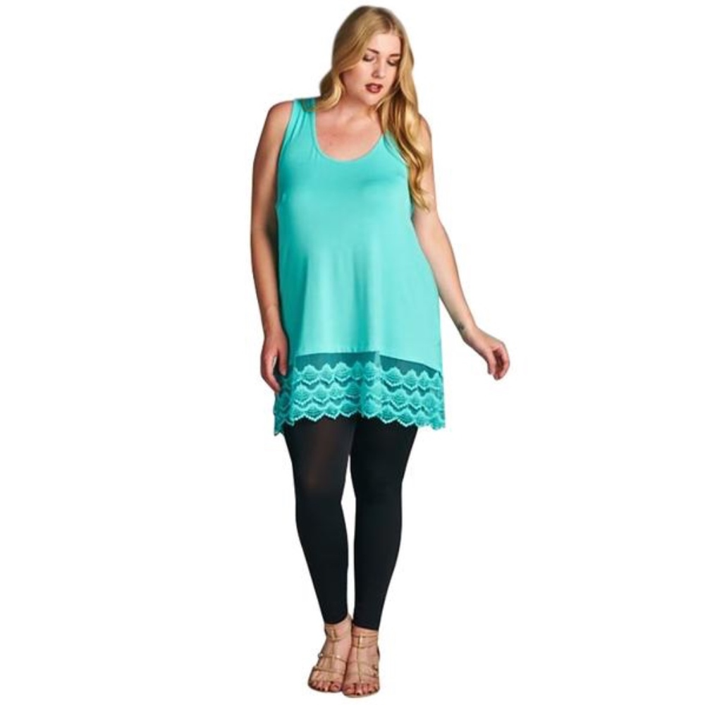 Plus Size Soft Knit Top with Lace Hem